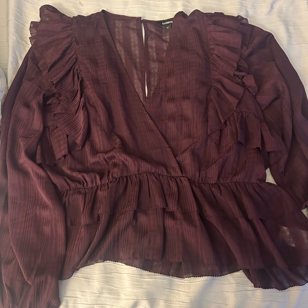 XL Gently used Express Deep Purple Ruffle Blouse